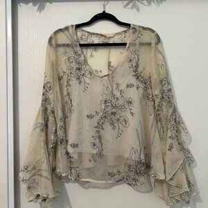 Long Sleeve Blouse with Flower Design